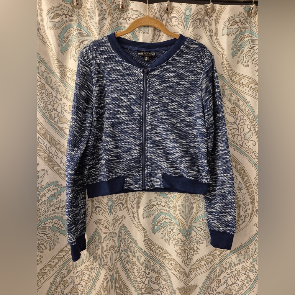 Blue and White Zip-Up Sweater